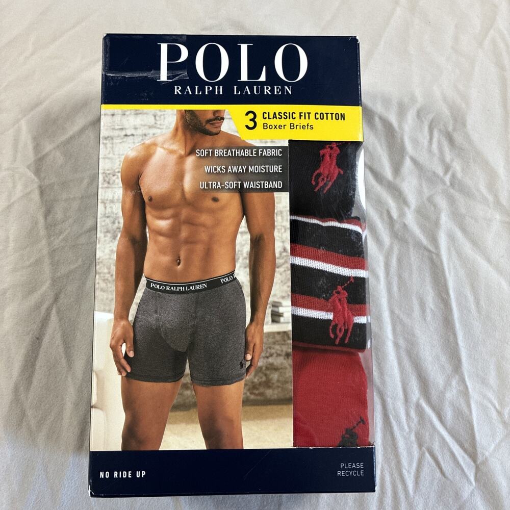 Polo Ralph Lauren 3 Pack Classic Fit Cotton Boxer Briefs Black Red Size L Men’s